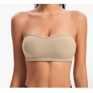 NWT Angool Beige Strapless Bra Women's S Non-Slip Wirefree Bandeau Bralette NEW
